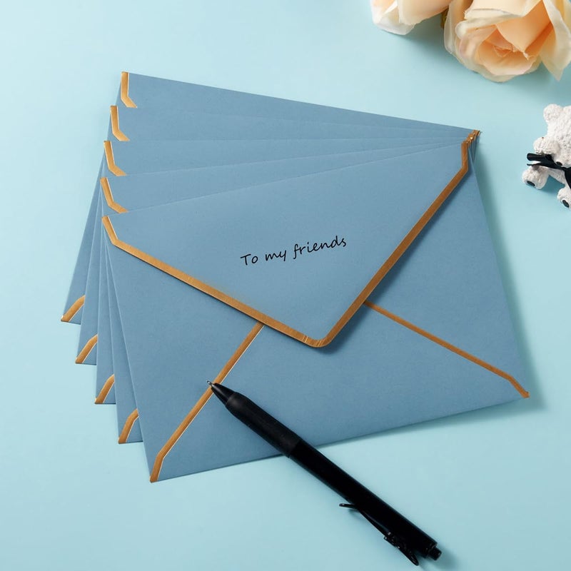 Homtable 100 Pack A7 Envelopes 5 x 7 Envelopes with Gold Border for Office, Wedding Gift Cards, Invitations, Graduation, Baby Shower, Parties (Dusty-Blue, 5.32 x 7.28 Inches) - Image 4